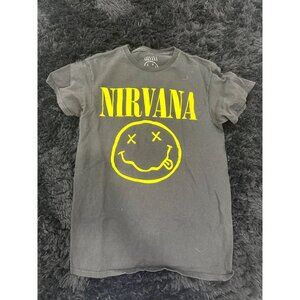 Nirvana Smiley Face Black T-Shirt Small 100% Cotton Band Merch Unisex Vintage